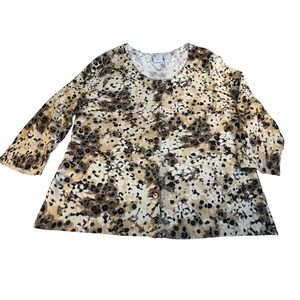 J. Jill Cardigan Size M Tan Brown Abstract Animal Print Button Front 3/4 Sleeve